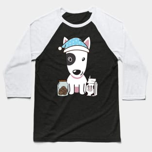 Funny bull terrier is having a midnight snack Baseball T-Shirt